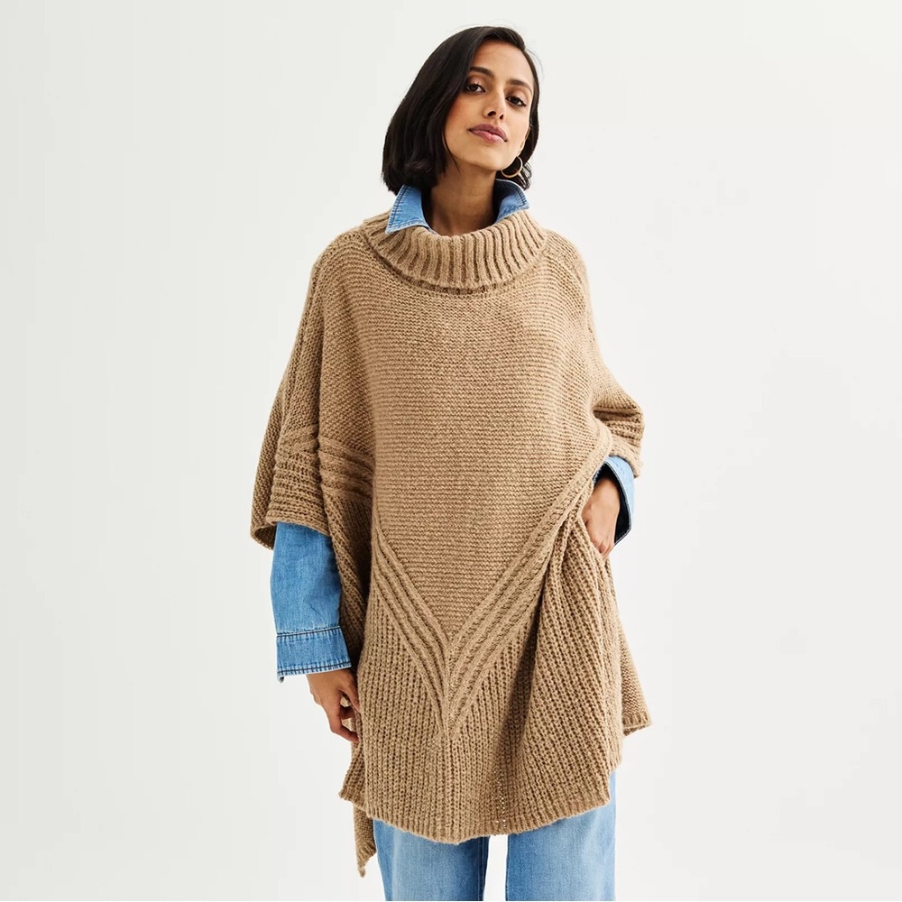 NWT Sonoma Cowl Neck Tunic Poncho Tan One Size